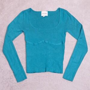 Teal long sleeve fitted ribbed top